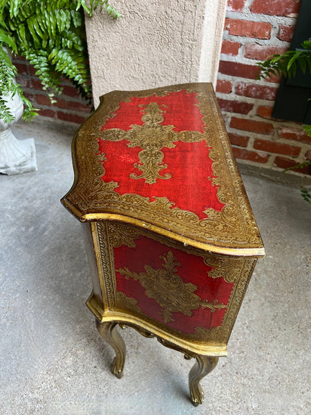 Vintage Italian Gold Gilt Wood Chest End Table Florentine RED Hollywood Regency Tole