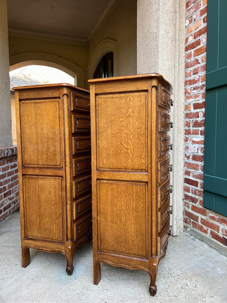 PAIR Vintage French Chests 7 Drawer Semainier Louis XV Style Carved Oak