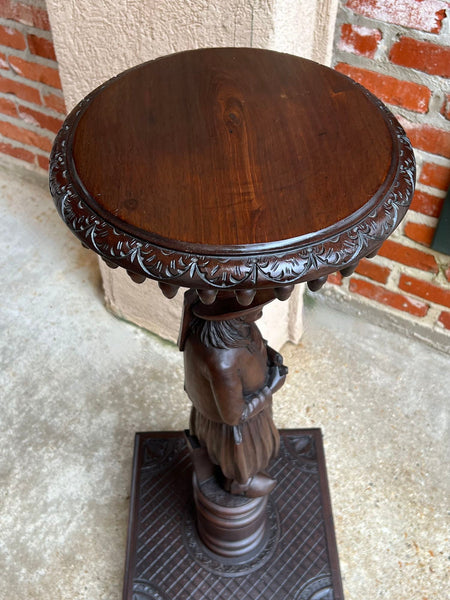 Antique French Pedestal Plant Stand Round Display Carved Brittany Baluster