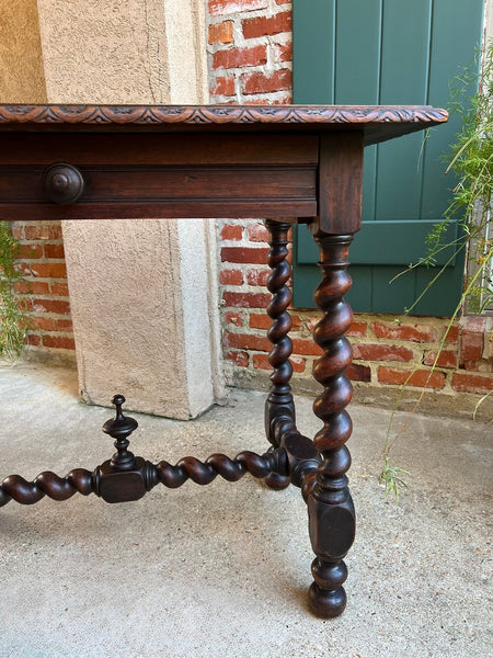 Antique English Console Table Writing Desk Jacobean Barley Twist Carved Oak c1890