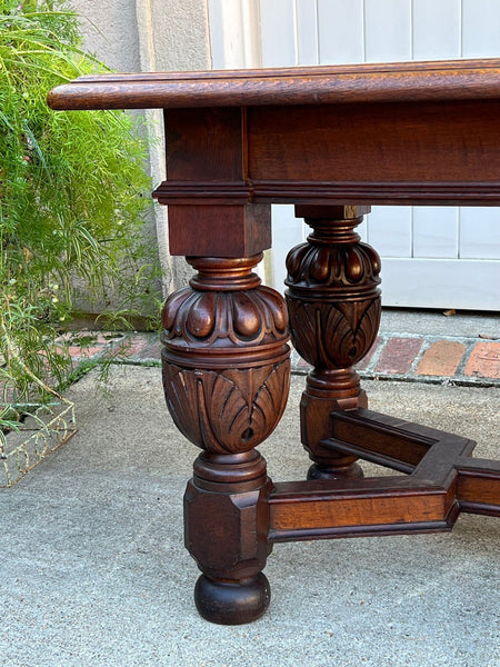 Antique English Oak Refectory Console Hall Table Carved Jacobean or Tudor c1890
