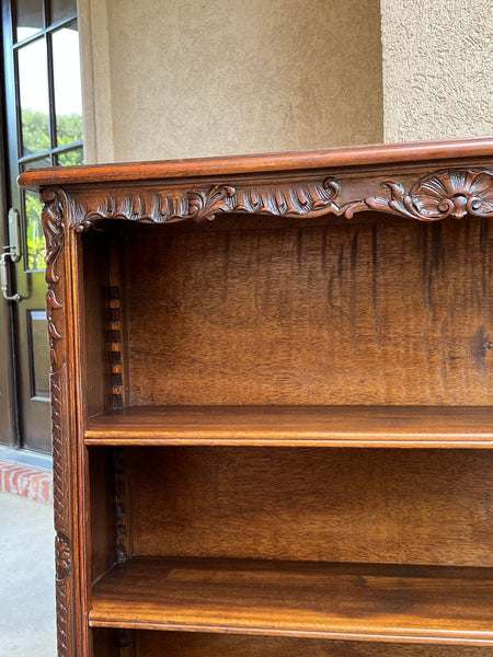 Antique French Corner Bookcase Carved Oak Louis XV Revival Open Shelves c1920 b