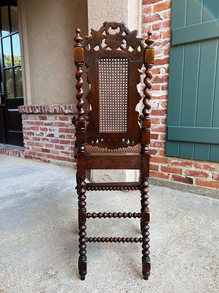 Antique French Child High Chair Renaissance Barley Twist Carved Oak Caned c1890