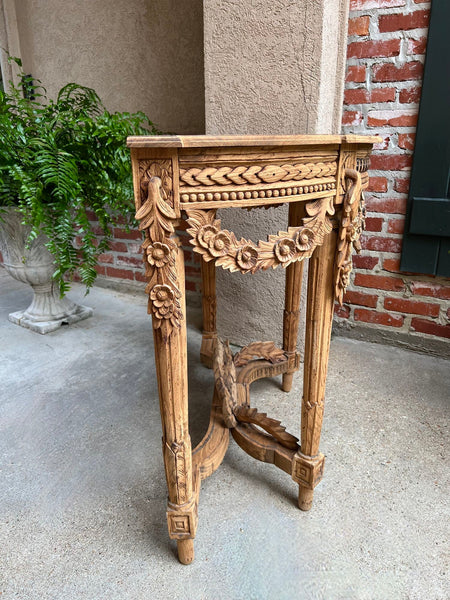 Antique French Louis XVI Console Table Foyer Demilune Carved Bleached Wood c1890