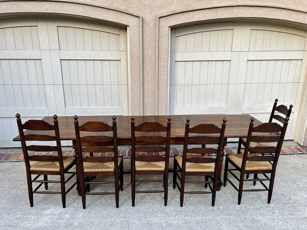 Antique English Oak Refectory Dining Table Jacobean Double Leaf 10 ft. c1930