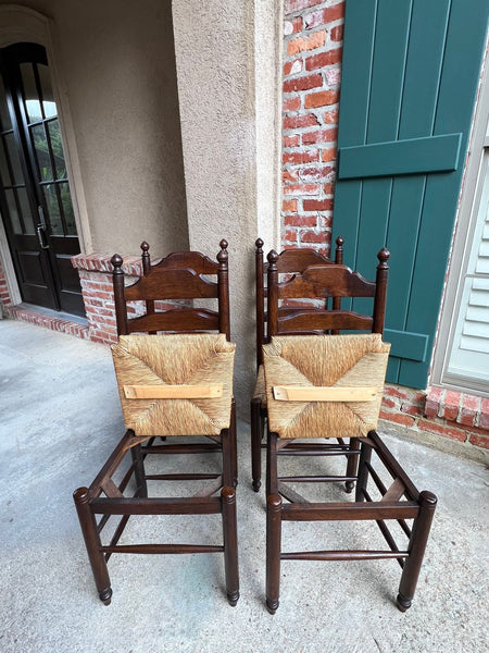 Vintage English Dining Chairs Set 6 Oak Ladder Back Rush Seat Woven