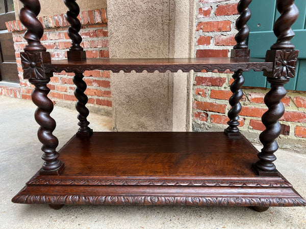 Antique English Server Console Table Jacobean Carved Oak Barley Twist c1900
