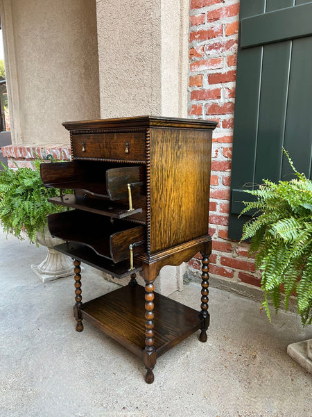 Antique English Music Cabinet Office File Jacobean Petite End Table Tiger Oak