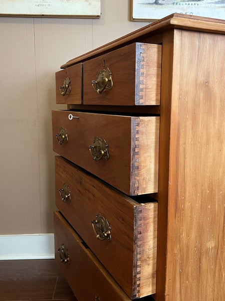 Antique English Country Pine Chest of Drawers 5 Drawer Dresser c1920