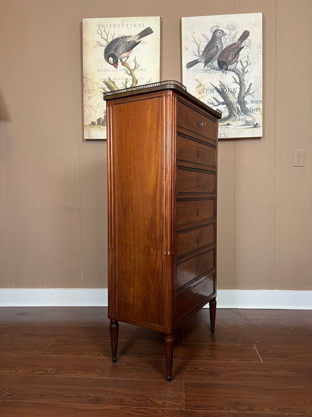 Antique French Chest of Drawers Semainier Louis XVI White Marble Mahogany c1900