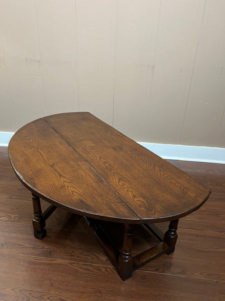 Antique English Oak Coffee Table Drop Leaf Jacobean Wake Table Gateleg c1930