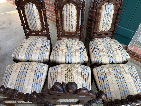 Set 6 Antique French Dining Chairs Renaissance Carved Oak Black Forest c1880