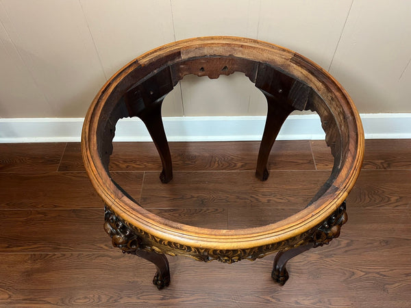 Antique French Renaissance Revival Center Table Round Marble Carved Walnut c1900