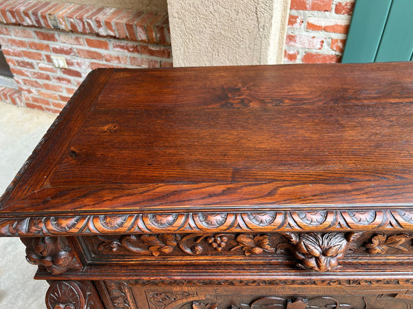 Antique French Wine Cabinet Sideboard Renaissance Revival Carved Oak c1890