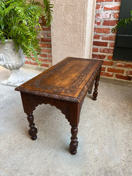 Antique French Bench Stool Gothic Renaissance Coffee Table Carved Oak c1890