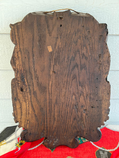 Antique French Gothic Wall Plaque Coat of Arms Carved Oak Renaissance c1890