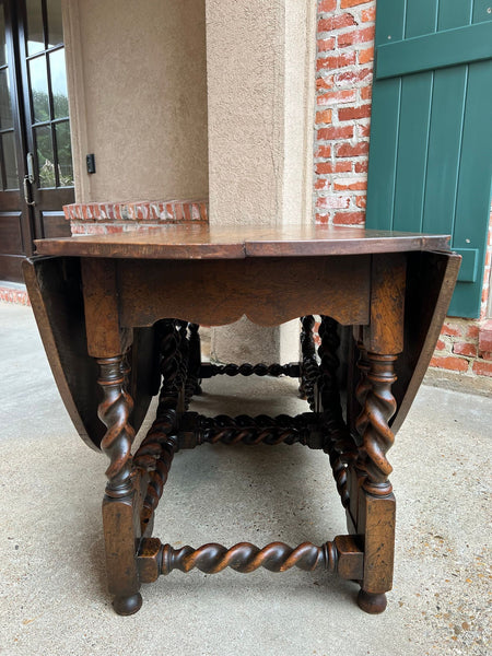 Antique English Wake Dining Table Drop Leaf BARLEY TWIST Jacobean Oak Console