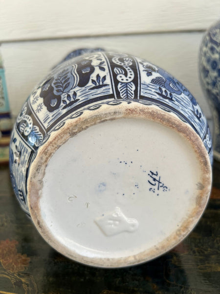 Vintage Large Delft Trumpet Vase Blue and White Floral Boch Royal Sphinx Urn