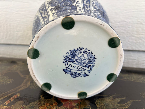 Vintage Large Delft Ginger Jar Vase Blue & White Floral Royal Sphinx Lidded Urn