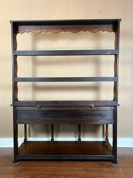 Antique English Dresser Sideboard Plate Rack Potboard Jacobean Tiger Oak c1900