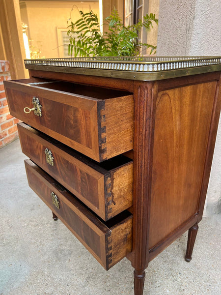 Antique French Mahogany Louis XVI Chest of Drawers WHITE Marble SMALL Side Table