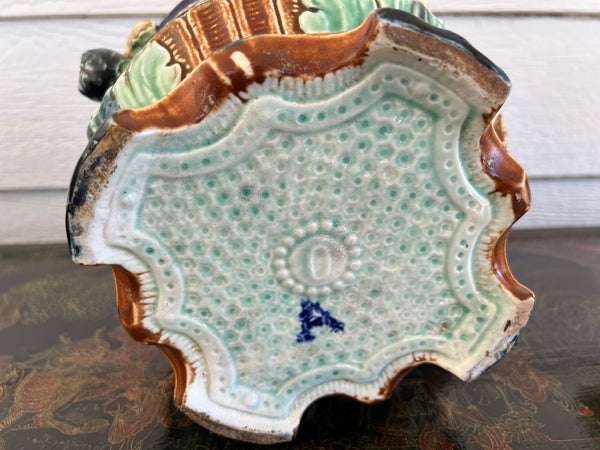 Antique Majolica Bird Planter Cache Pot Jardinière Cobalt Blue Wasmuël c1890
