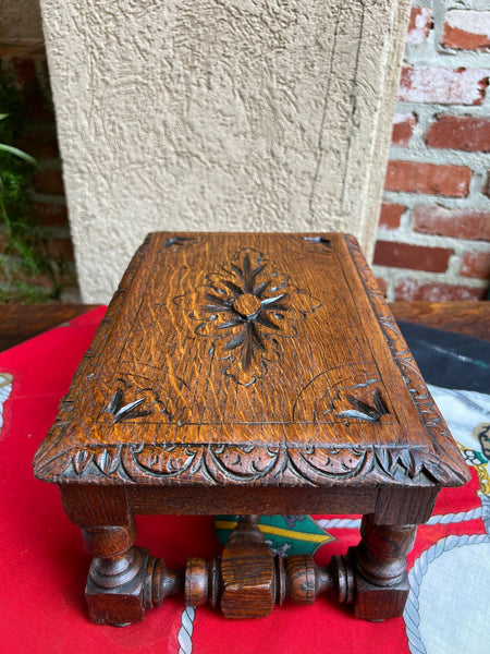 Antique English Kettle Stand Footstool Barley Twist Carved Oak Display Stool