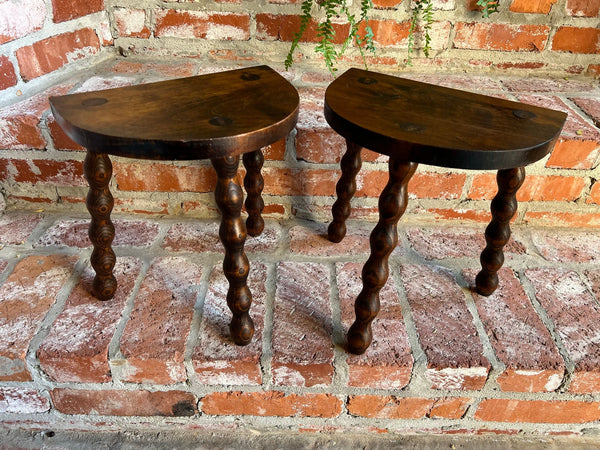 PAIR Set of 2 Antique English Stool Oak Jacobean Display Stand Bobbin Leg c1900