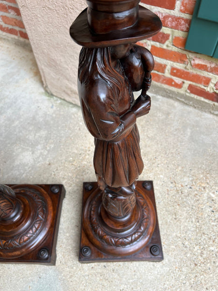 Antique French Breton Pedestal Stands PAIR Carved Figural Display Brittany c1900