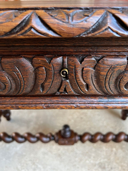 Antique French Sofa Table Writing Desk Barley Twist Carved Oak Renaissance