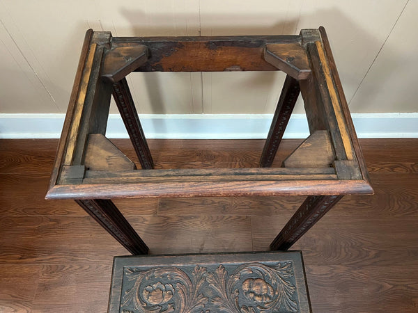 Antique English Slant Top Bible Box Desk Stand Jacobean Carved Oak Lectern c1890