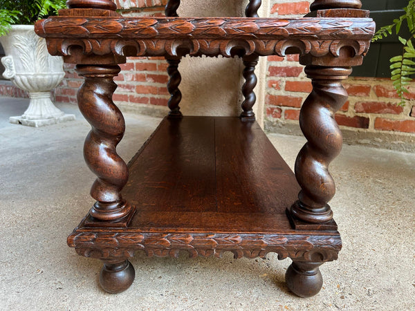 Antique French Carved Oak Server Sideboard Barley Twist Renaissance Bookshelf