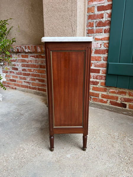 Antique French Mahogany Small Cabinet Side Table White MARBLE Louis XVI Mahogany