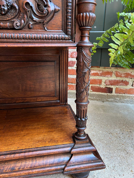 Antique French Side End Table Cabinet Carved Oak Renaissance Spindle Gallery