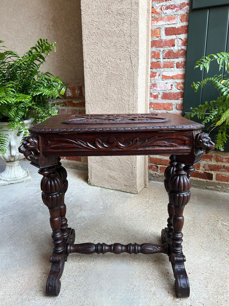 Antique French Console Side Table Renaissance PETITE Gothic Carved Oak c1880