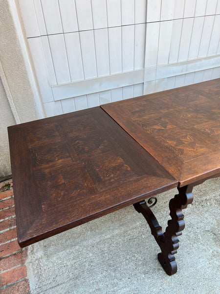 Antique French Oak Dining Table Spanish Catalan Trestle 9 FT. Draw Leaf c1910