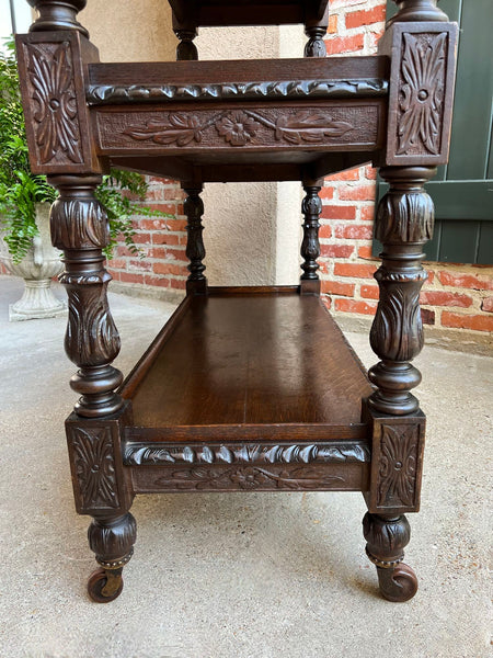 Antique English Hotel Dumbwaiter Server Sideboard Trolley Carved Oak Renaissance