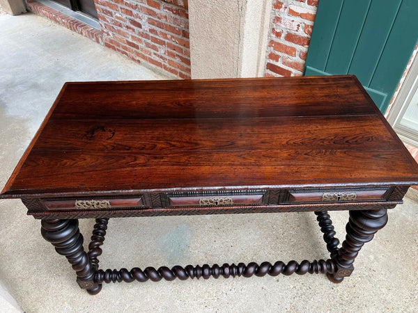 Antique Portuguese Rosewood Library Writing Table Barley Twist Console c1790