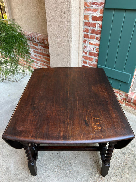 Antique English Drop Leaf Sofa Kitchen Table BARLEY TWIST Tiger Oak Gate Leg