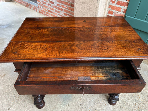 Antique English Barley Twist Writing Table Library Desk Jacobean Walnut c1880
