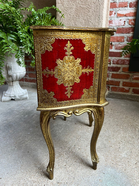 Vintage Italian Gold Gilt Wood Chest End Table Florentine RED Hollywood Regency Tole