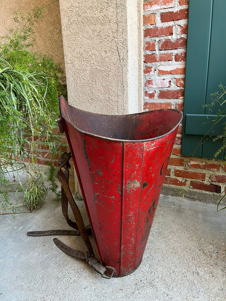 Antique French Vineyard Grape Hod Wine Bucket Winery RED Urn Fireside Box c1890