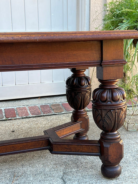 Antique English Oak Refectory Console Hall Table Carved Jacobean or Tudor c1890