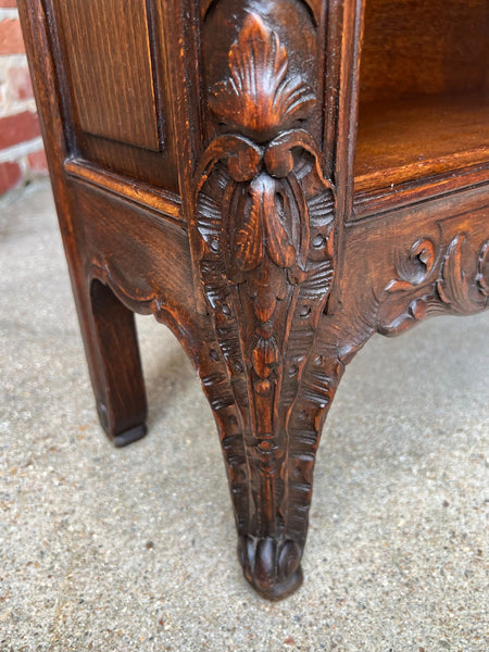 Antique French Corner Bookcase Carved Oak Louis XV Revival Open Shelves c1920