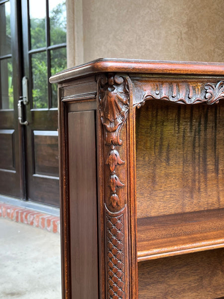 Antique French Corner Bookcase Carved Oak Louis XV Revival Open Shelves c1920 b