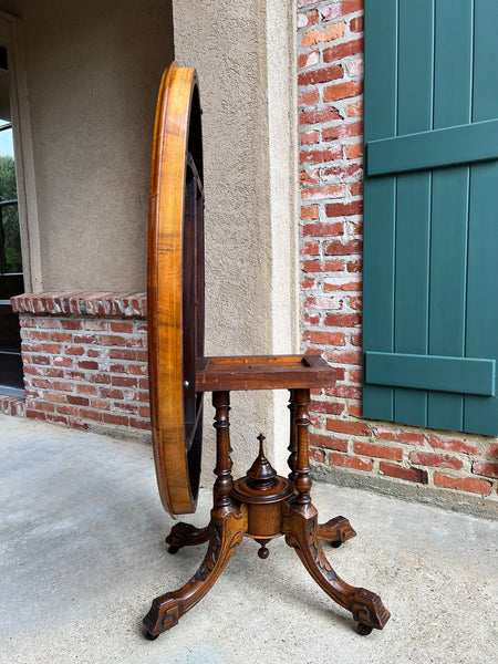Antique English Center Breakfast Table Burl Walnut Tilt Top Inlaid Oval c1890