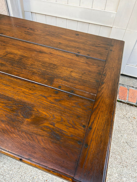 Antique English Oak Refectory Dining Table Jacobean Double Leaf 10 ft. c1930
