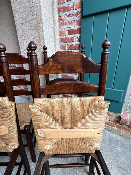 Vintage English Dining Chairs Set 6 Oak Ladder Back Rush Seat Woven