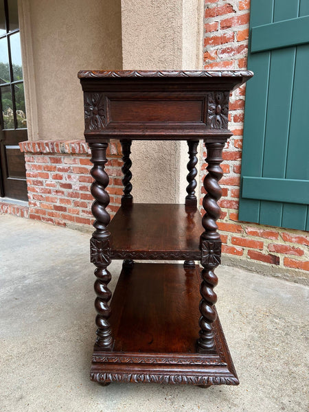 Antique English Server Console Table Jacobean Carved Oak Barley Twist c1900