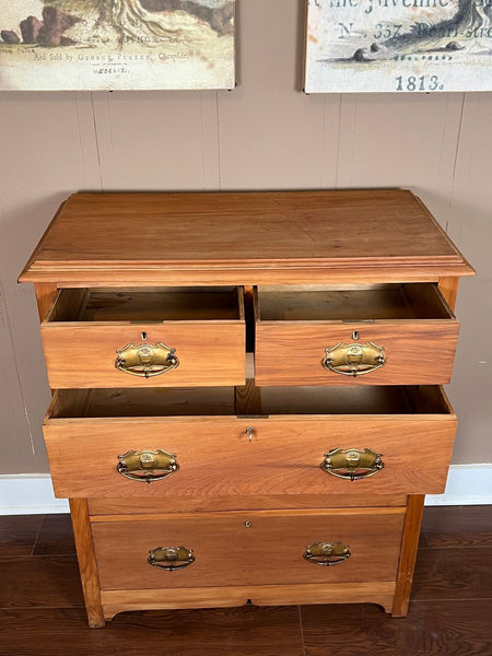 Antique English Country Pine Chest of Drawers 5 Drawer Dresser c1920
